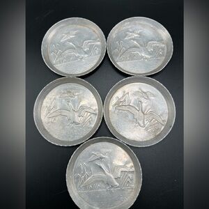 Set of 5 Vintage MCM Aluminum Ducks Waterfowl Drink 3 1/4" Coasters